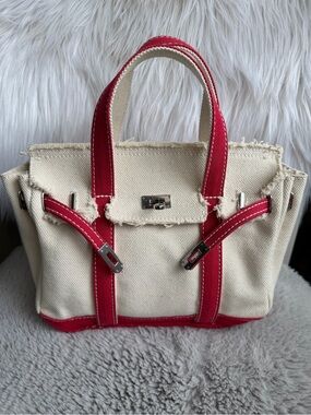 Sunwin Madaket Small Classic Cream Canvas Tote Bag with Red Trim